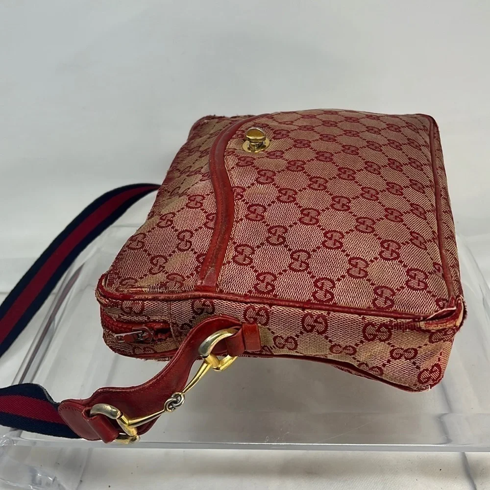 RARE VINTAGE RED GUCCI CANVAS SHOULDER BAG - Picture 9 of 14